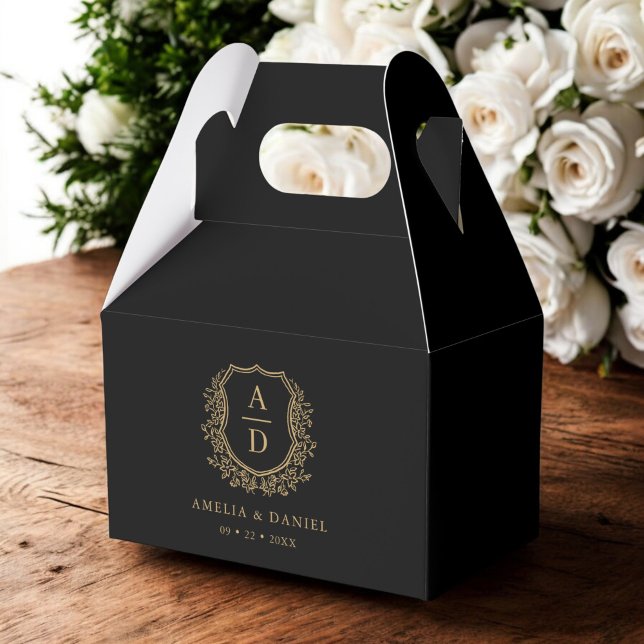 Black Guld Monogram Bröllop Black Vapensköld Moder Presentaskar (Skapare uppladdad)