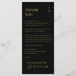 Black Guld Monogram Bröllop Tack-platskort Meny