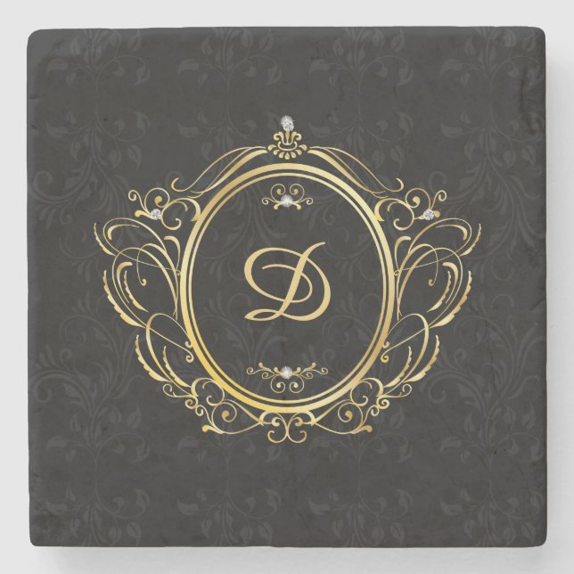 Black guld Monogram Classy-design Stenunderlägg (Framsidan)