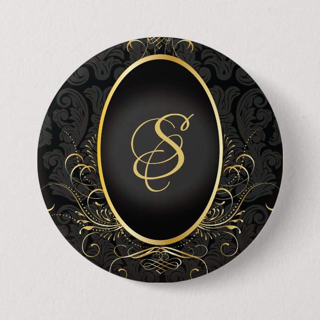 Black guld Monogram Classy Royal Stil Button Knapp (Framsida)