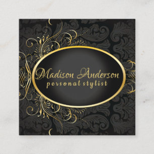Black guld Monogram Classy Royal Stil-kort Fyrkantigt Visitkort