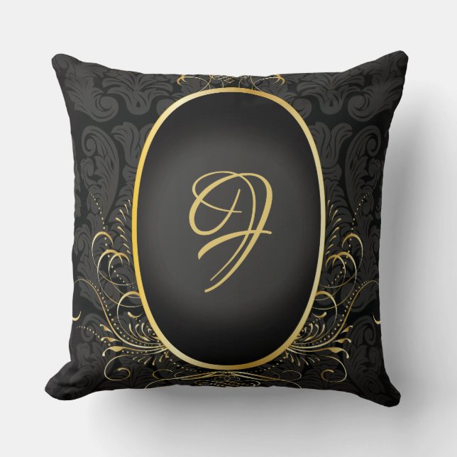 Black guld Monogram Classy Royal Stil Pillow Kudde (Framsida)