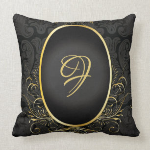 Black guld Monogram Classy Royal Stil Pillow Kudde