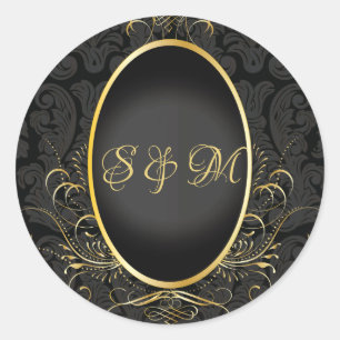 Black guld Monogram Classy Royal Stil Sticker Runt Klistermärke