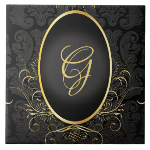 Black guld Monogram Classy Royal Stil Tile Kakelplatta