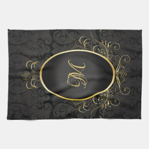 Black guld Monogram Classy Royal Stil Towel Kökshandduk