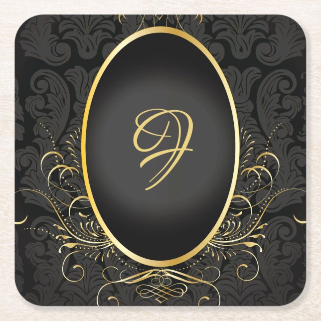 Black guld Monogram Classy Royal Stil Underlägg (Framsidan)