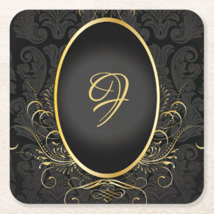 Black guld Monogram Classy Royal Stil Underlägg Papper Kvadrat