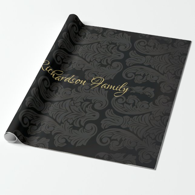 Black guld Monogram Classy Royal Wrapping Stil Presentpapper (Utrullad)