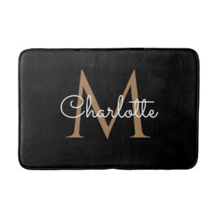 Black Guld Monogram Elegant Girly Script Bath Mat Badrumsmatta