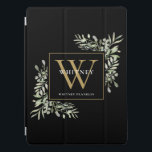 Black Guld Monogram Elegant Greenery iPad Pro Skydd<br><div class="desc">Elegant vattenfärgsgrey löv monogram namn mobilt fall med en guld monogram initialt på chicens svarta bakgrund. Designad av Thisisnotme©</div>