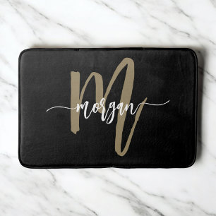 Black Guld Monogram Elegant Modern Badrumsmatta