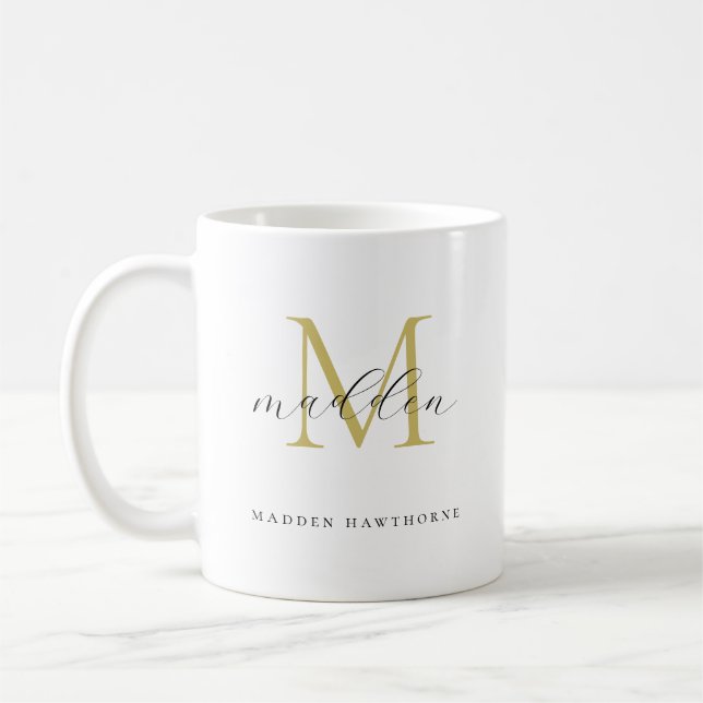 Black Guld Monogram | Elegant Script Namn Hans Hen Kaffemugg (Vänster)