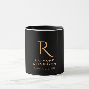 Black Guld Monogram Elegant Snyggt Namn Mugg