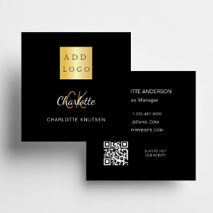 Black guld monogram, enkel Qr-logotyp Fyrkantigt Visitkort