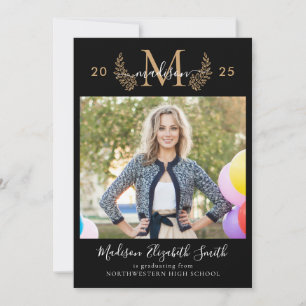 Black Guld Monogram Girly Script Photo Studenten Meddelande