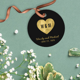 Black & Guld Monogram Heart Bröllop Gåvor Etiketter