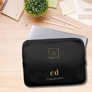 Black guld monogram initails namn business logotyp laptop fodral