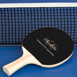 Black guld monogram initails namn-skript pingisracket