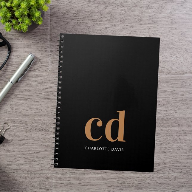 Black guld monogram initialer fet anteckningsbok (Skapare uppladdad)