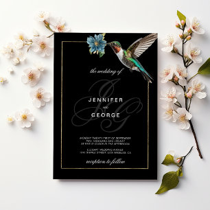 Black guld monogram initialer hummingbird bröllop inbjudningar