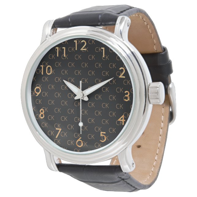 Black guld monogram initialer minimalist manars ki armbandsur (Vinklad)