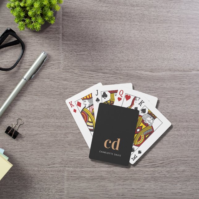 Black guld monogram initialer modern anpassningsba casinokort (Skapare uppladdad)
