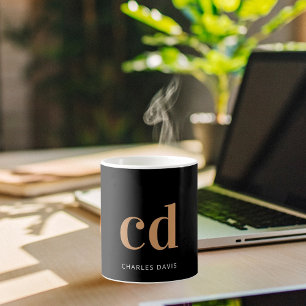 Black guld monogram initialer modern kaffemugg