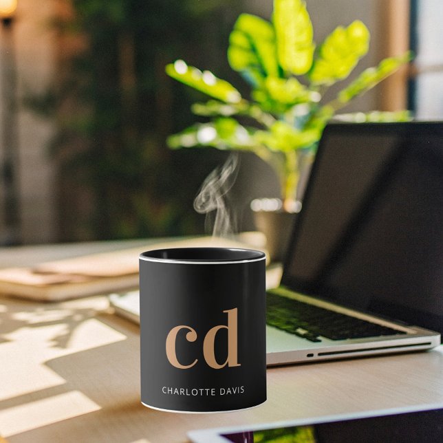 Black guld monogram initialer modern minimalist kaffemugg (Skapare uppladdad)