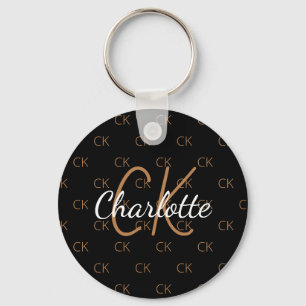Black guld monogram initialer namn nyckelring