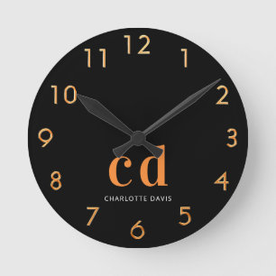 Black guld monogram initialer namn rund klocka