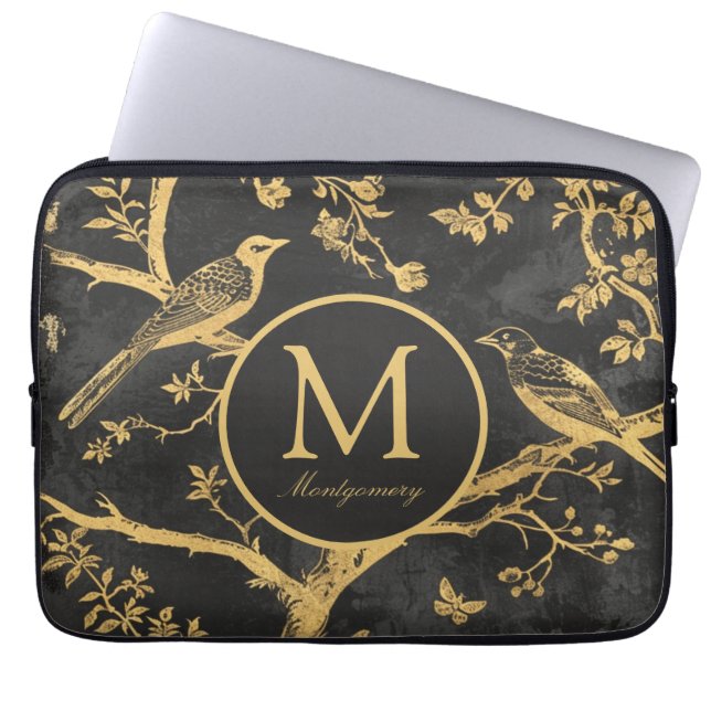 Black Guld Monogram Laptop Fodral (Framsidan)