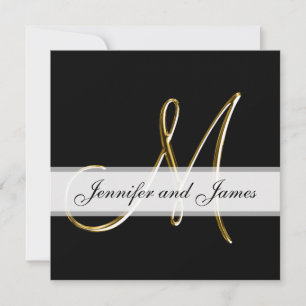 Black Guld Monogram M bröllopsinbjudan Inbjudningar