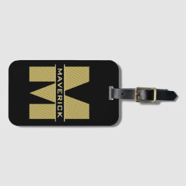 Black Guld Monogram Namn Elegant Modern Masculine Bagagebricka