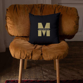 Black Guld Monogram Namn Elegant Modern Masculine Kudde