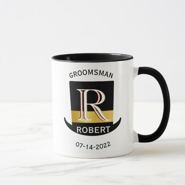 Black Guld Monogram Namn Groomsman Wedor Favor Mugg (Höger)