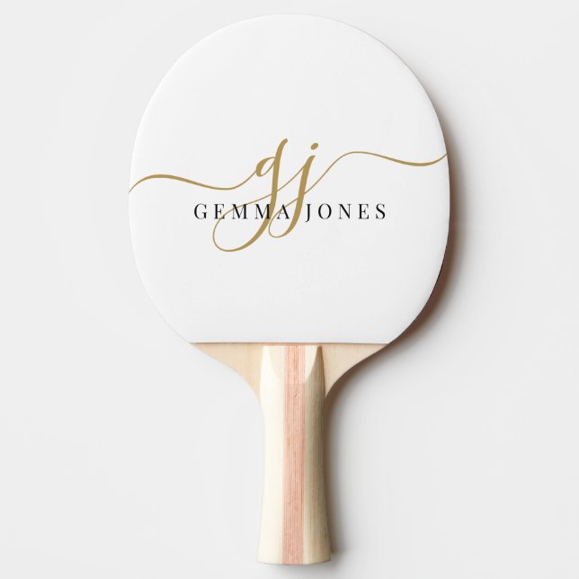 Black Guld Monogram Namn Pingisracket (Framsidan)