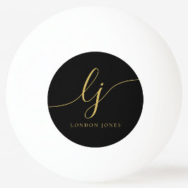 Black Guld Monogram och Namn Personlig Pingisboll
