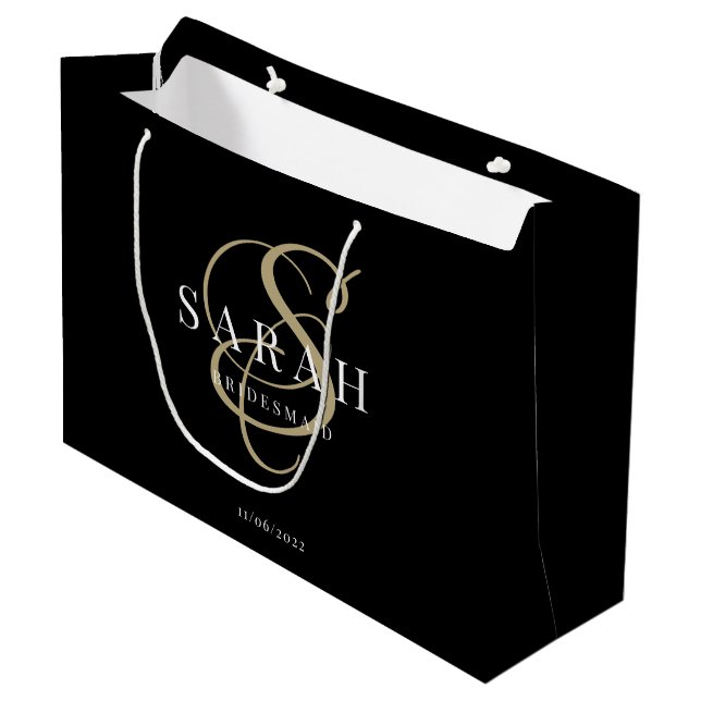 Black Guld Monogram Personlig Bridesmaid (Framsidan Vinklad)