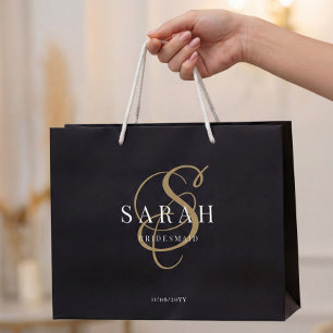 Black Guld Monogram Personlig Bridesmaid