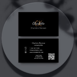 Black guld monogram Qr-kod Visitkort