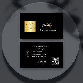 Black guld monogram Qr-logotyp Visitkort