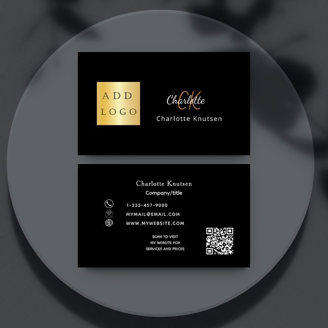 Black guld monogram Qr-logotyp Visitkort (Skapare uppladdad)