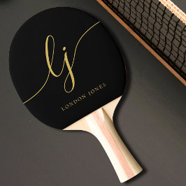 Black Guld Monogram Script Namn Modern Monogramme Pingisracket
