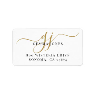 Black Guld Monogram Script Namn Returadress Adressetikett