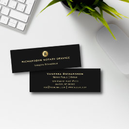 Black & Guld Monogram Sleek Notary Business Mini Visitkort