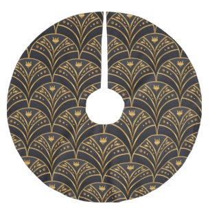 Black Guld Mönster Art Deco Julgransmatta Borstad Polyester