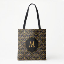 Black Guld Mönster Art Deco Monogram Personalize