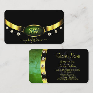 Black Guld Mörk grönt Marble Initialer och Diamond Visitkort