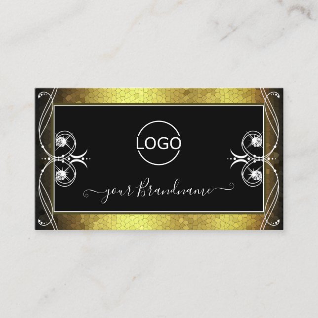 Black Guld Mosaic Ornate Gnistra Diamonds Add Logo Visitkort (Framsida)
